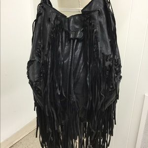 All Saints Black leather fringe bag